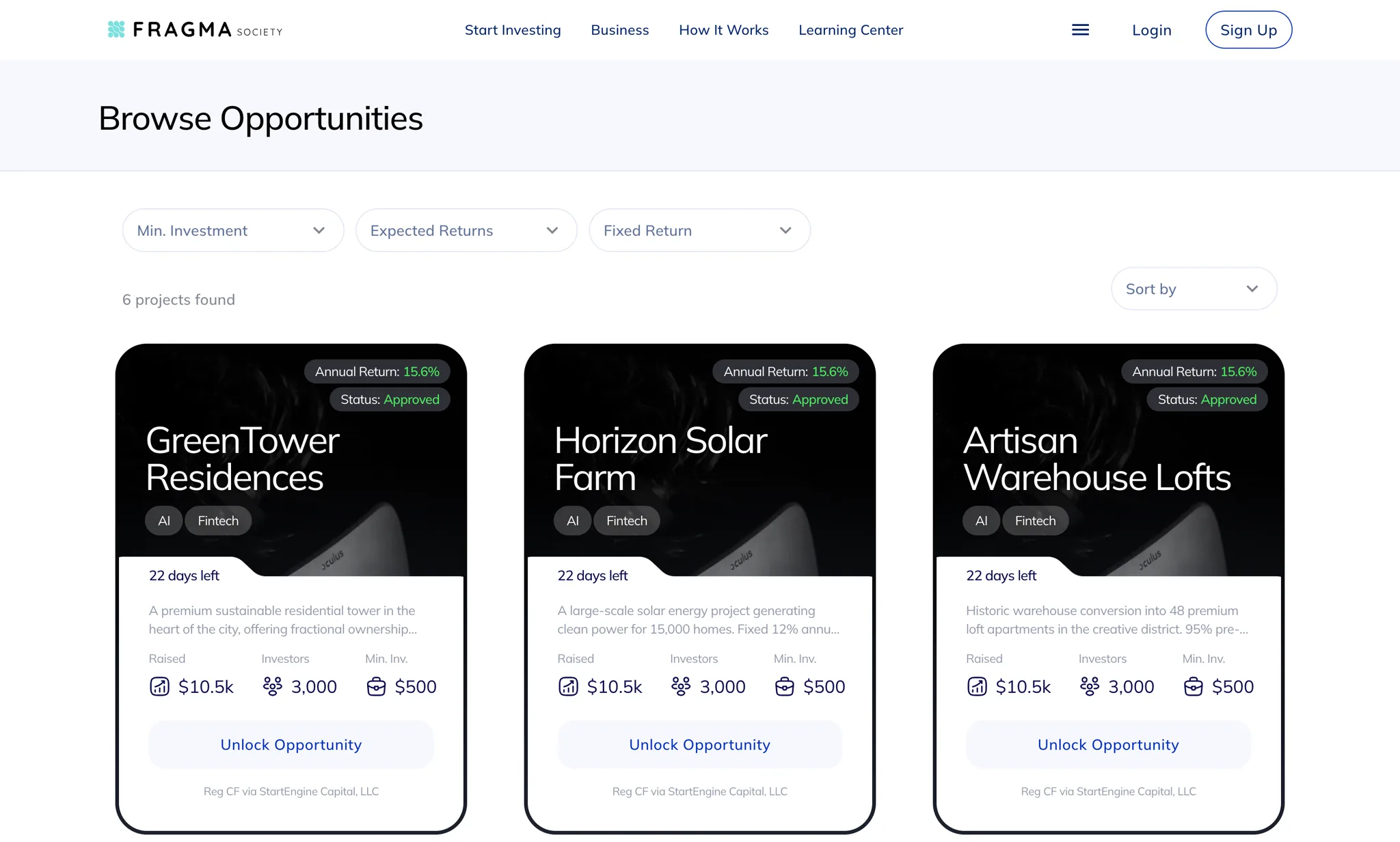 The Fragma investment marketplace