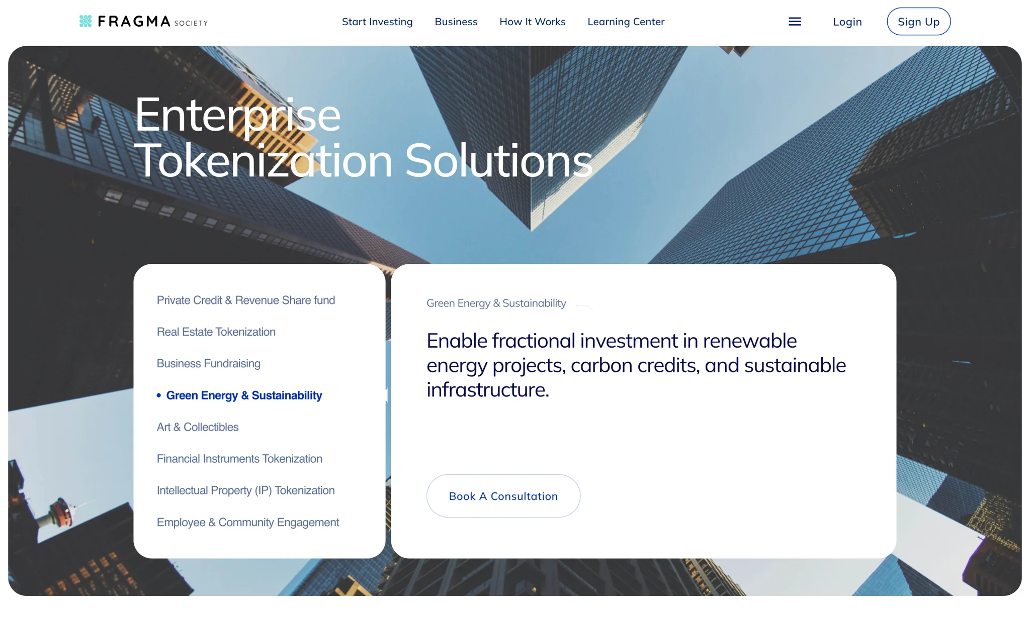 The Fragma enterprise tokenization page