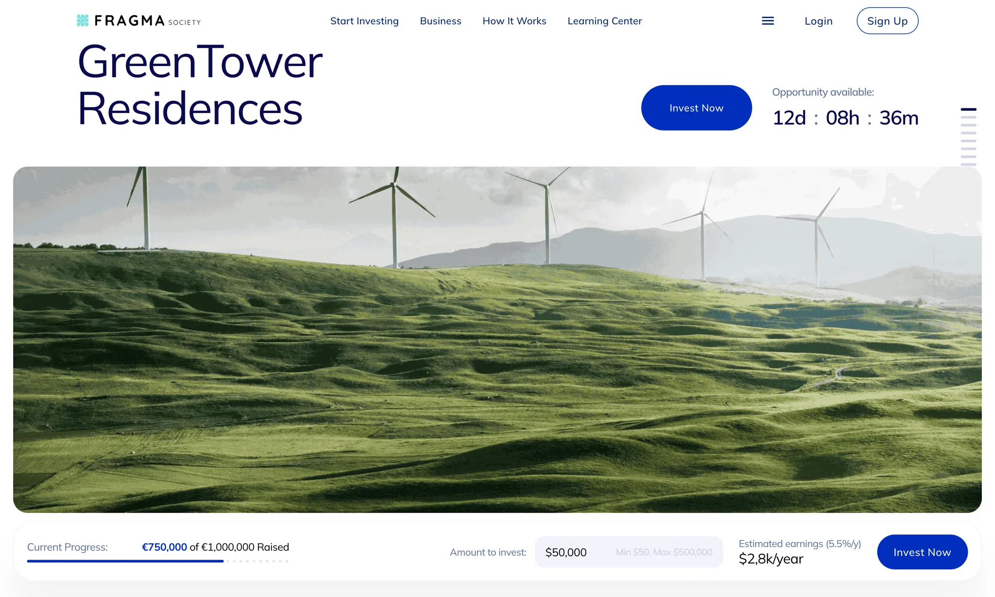 A tokenized project detail page