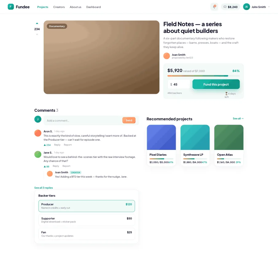 A Fundee project page
