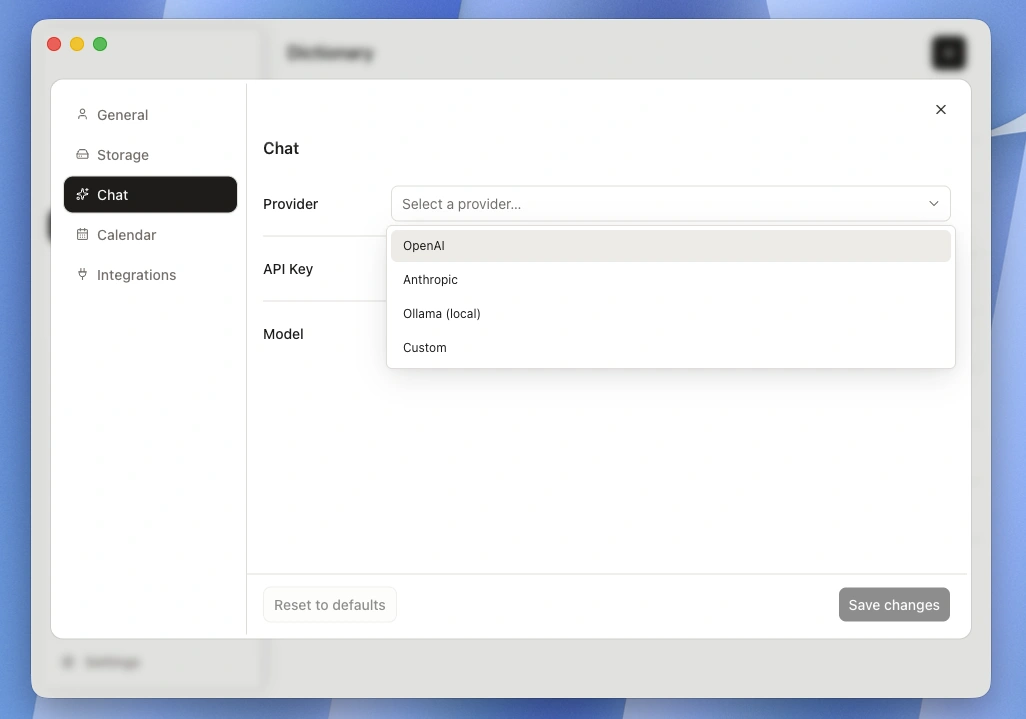 Chat provider settings