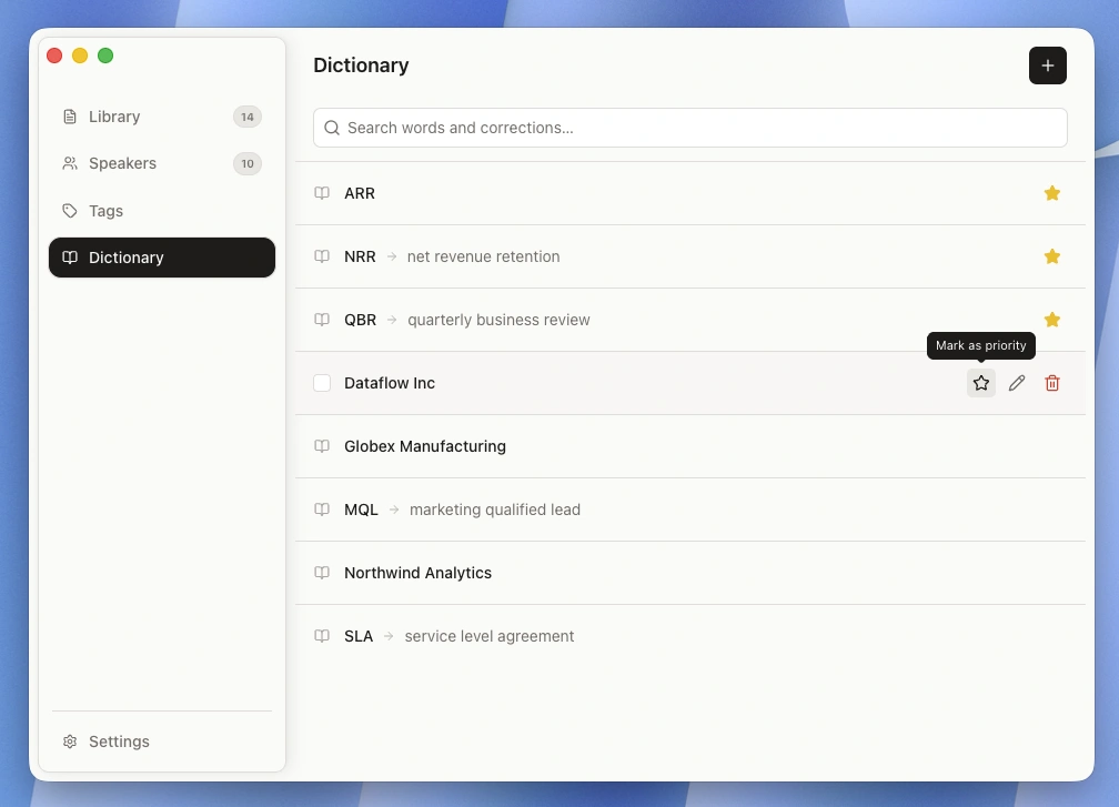 The custom dictionary