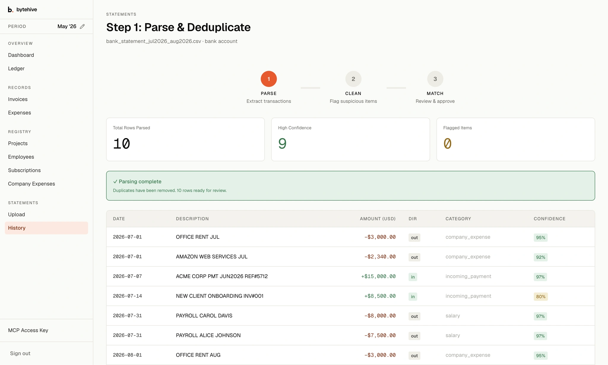 Bank statement parsing