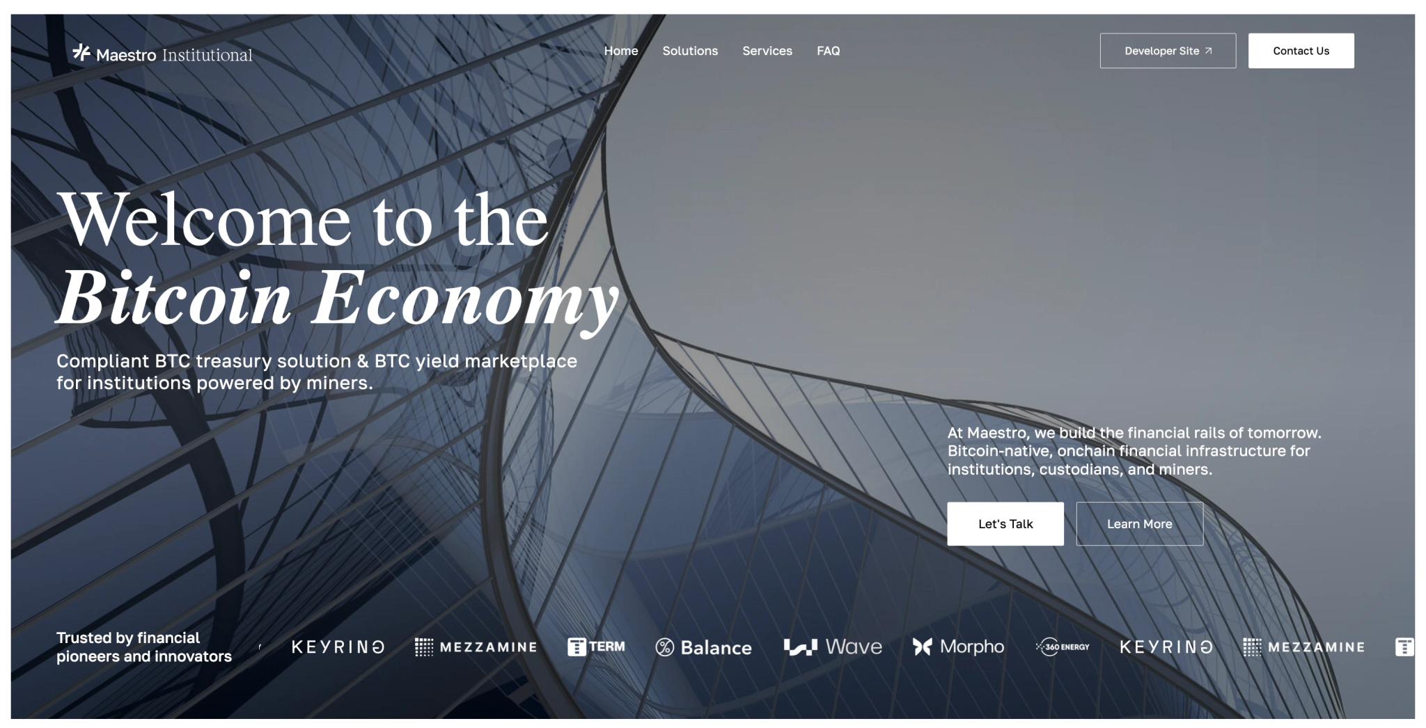 The Maestro Institutional landing page
