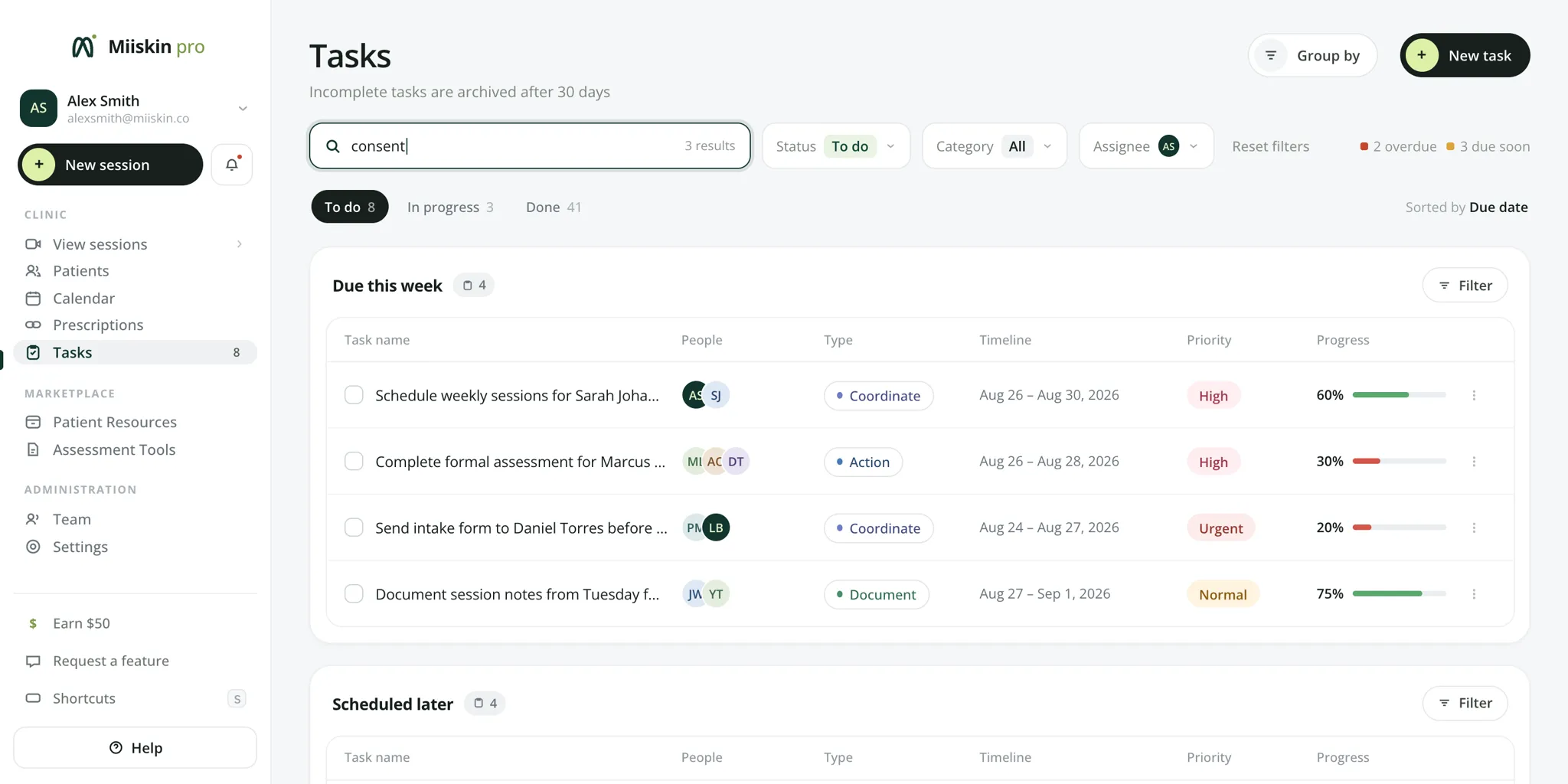 The tasks inbox