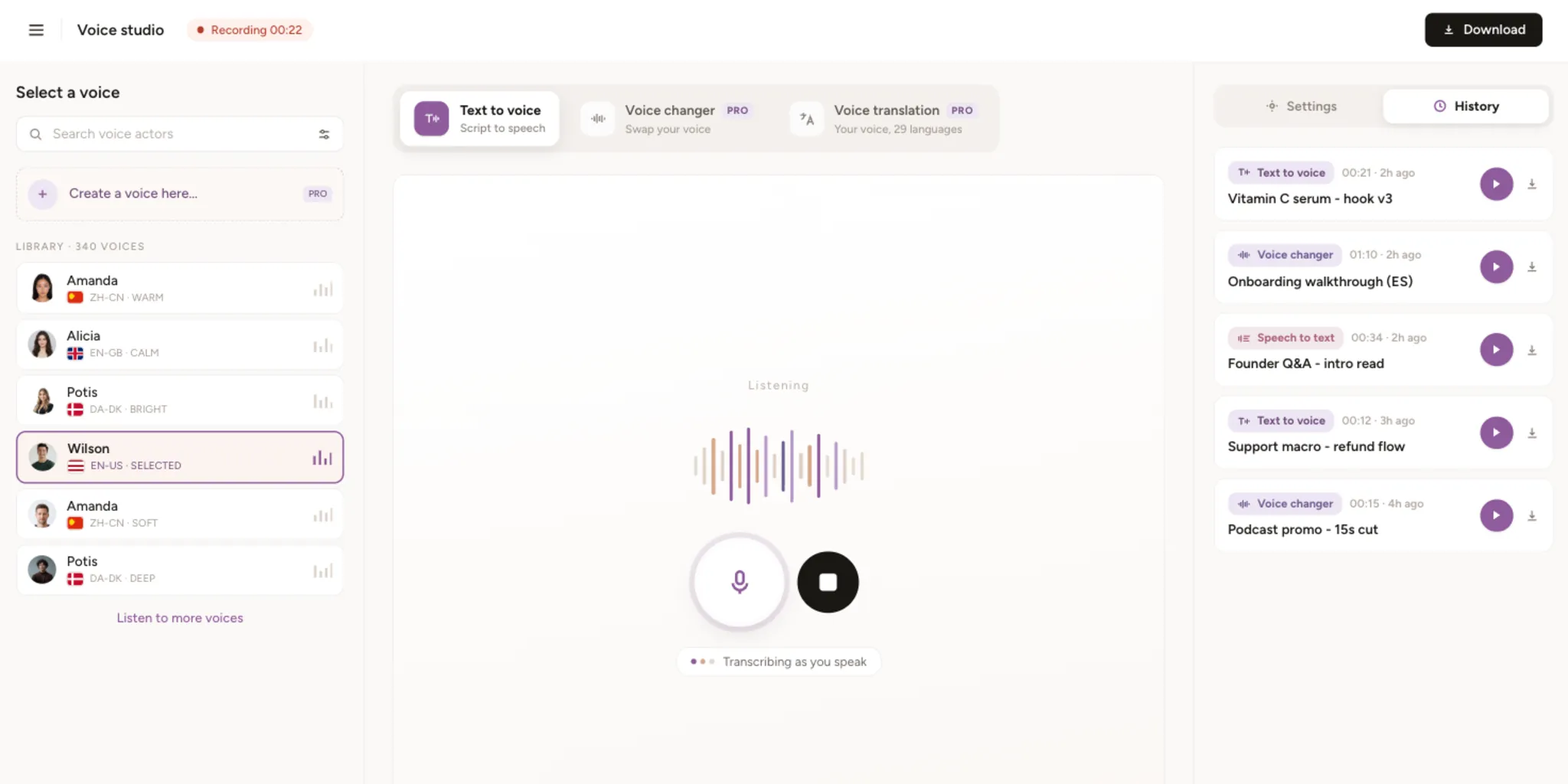 The Synthesys AI voices studio