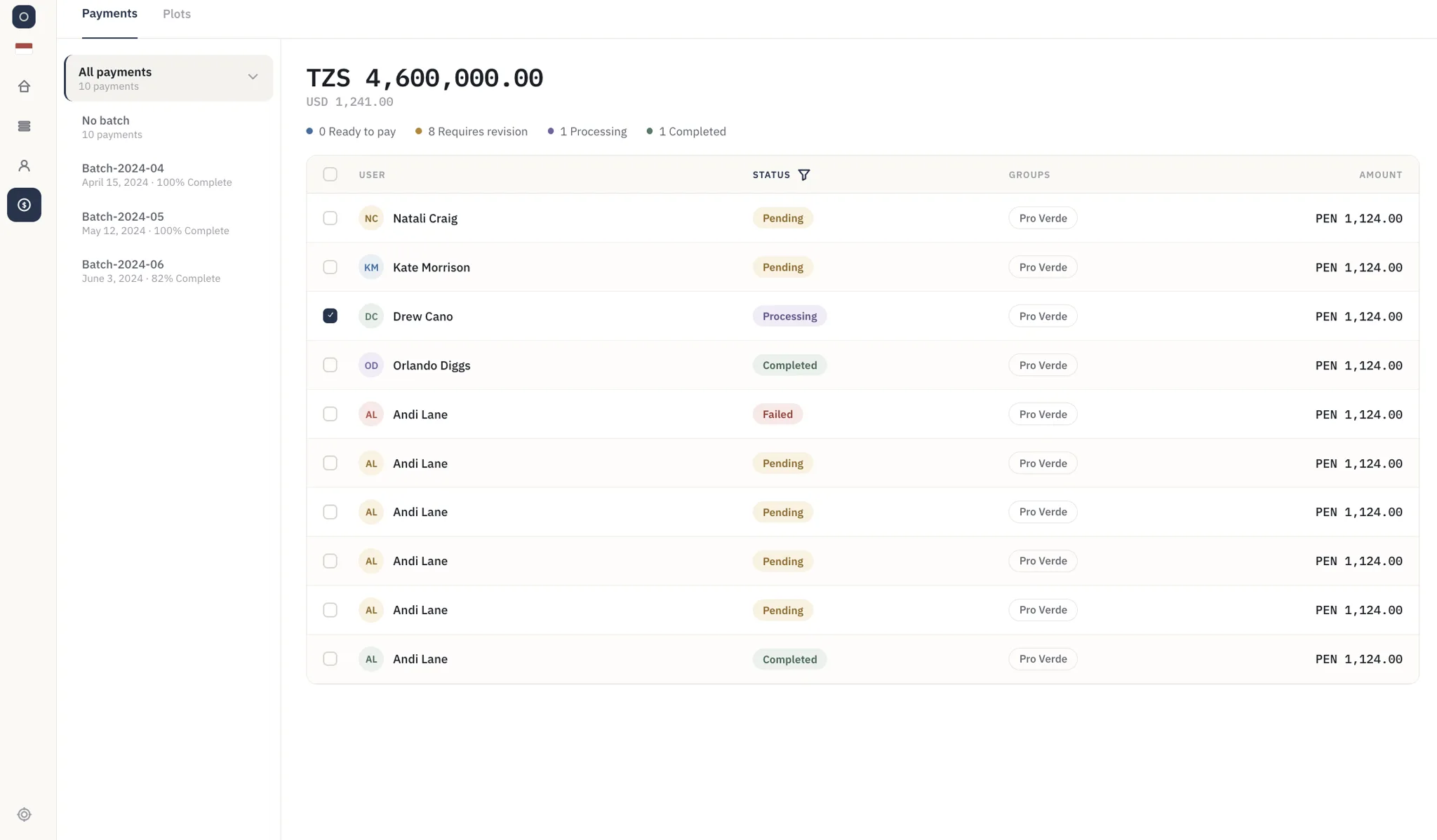 The Terraspect payments view